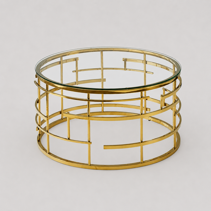 Bellatrix Modern Round Coffee Table with Clear Tempered Glass Top & Gold Stainless Steel Frame