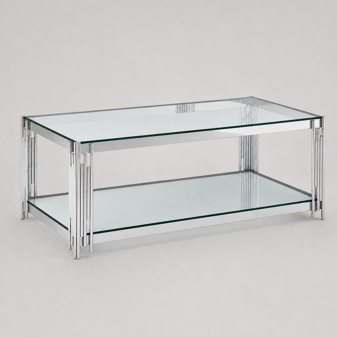 Altura 2-Tier Coffee Table – Tempered Glass & Chrome Stainless Steel Frame