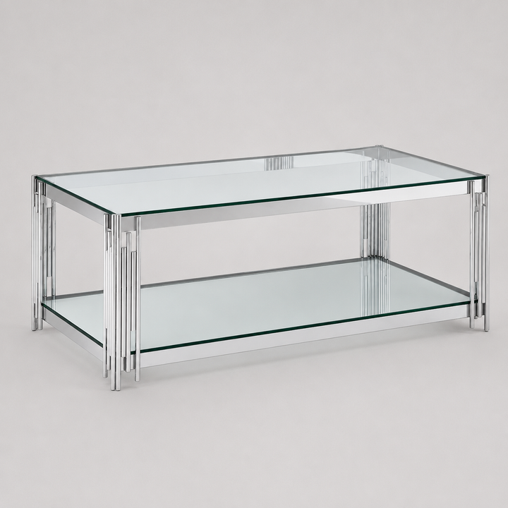 Altura 2-Tier Coffee Table – Tempered Glass & Chrome Stainless Steel Frame