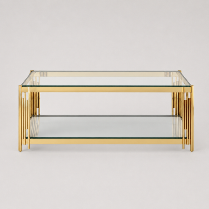 Altura 2-Tier Coffee Table – Tempered Glass & Gold Stainless Steel Frame