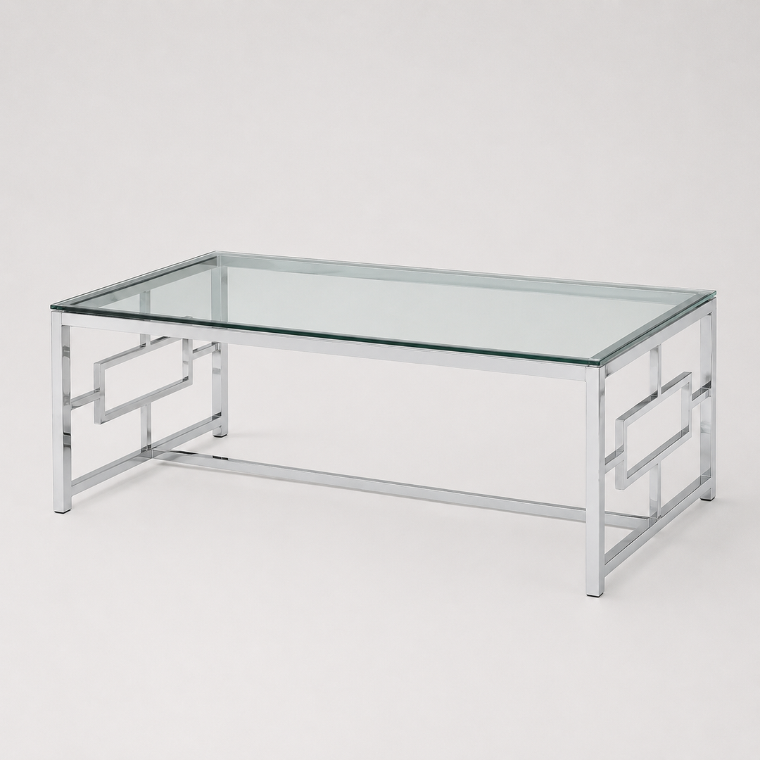 Vistara Metallic Coffee Table With Tempered Glass Top - Chrome | Stylish, Sturdy & Affordable