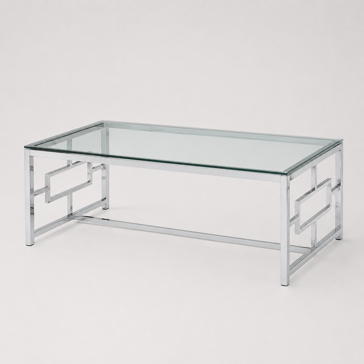 Vistara Metallic Coffee Table With Tempered Glass Top - Chrome | Stylish, Sturdy & Affordable
