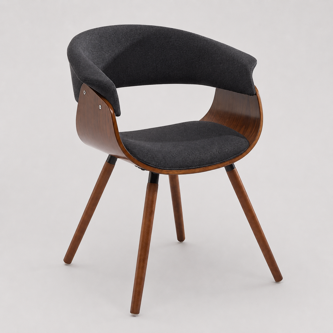 Vornyx Mid-Century Modern Accent/Dining Chair – Curved Bentwood Frame with Walnut Finish & Charcoal Fabric Upholstery