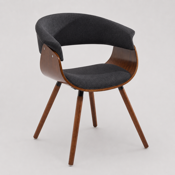 Vornyx Mid-Century Modern Accent/Dining Chair – Curved Bentwood Frame with Walnut Finish & Charcoal Fabric Upholstery
