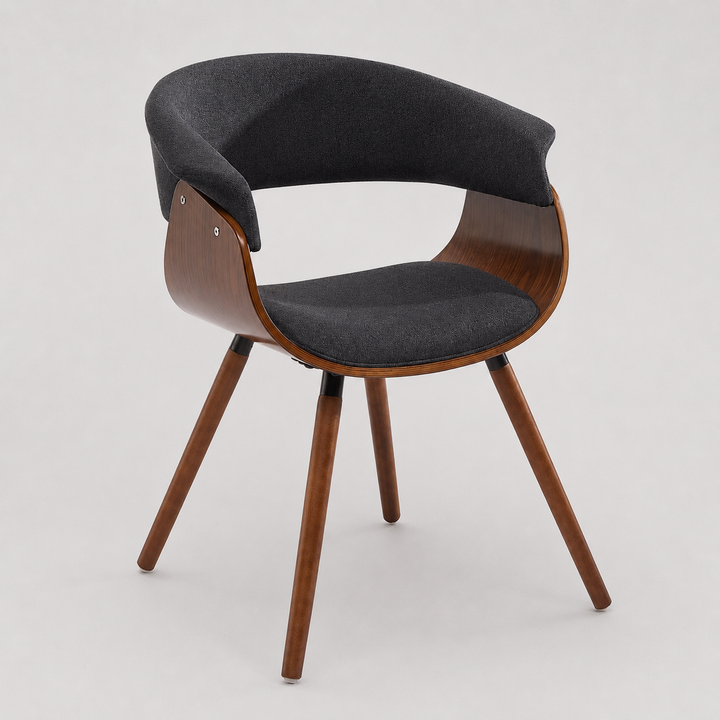 Vornyx Mid-Century Modern Accent/Dining Chair – Curved Bentwood Frame with Walnut Finish & Charcoal Fabric Upholstery