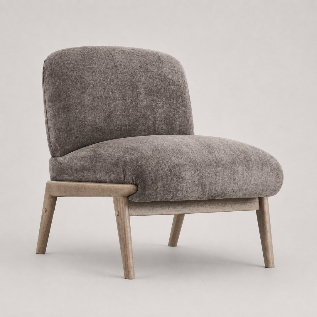 Lyric Wooden Accent Chair in Fabric Upholstery - Charcoal/ Walnut | Vintage Style, Comfortable & Built to Last