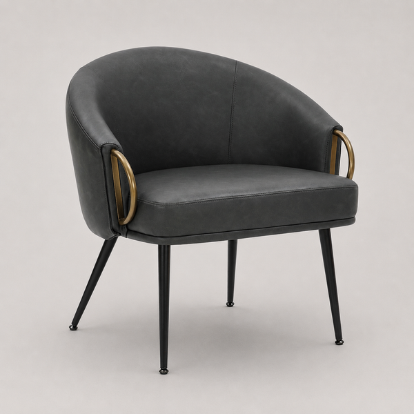 Calmora Leather Upholstered Accent Chair - Charcoal | Mid-Century Modern, Stylish, Durable & Comfortable