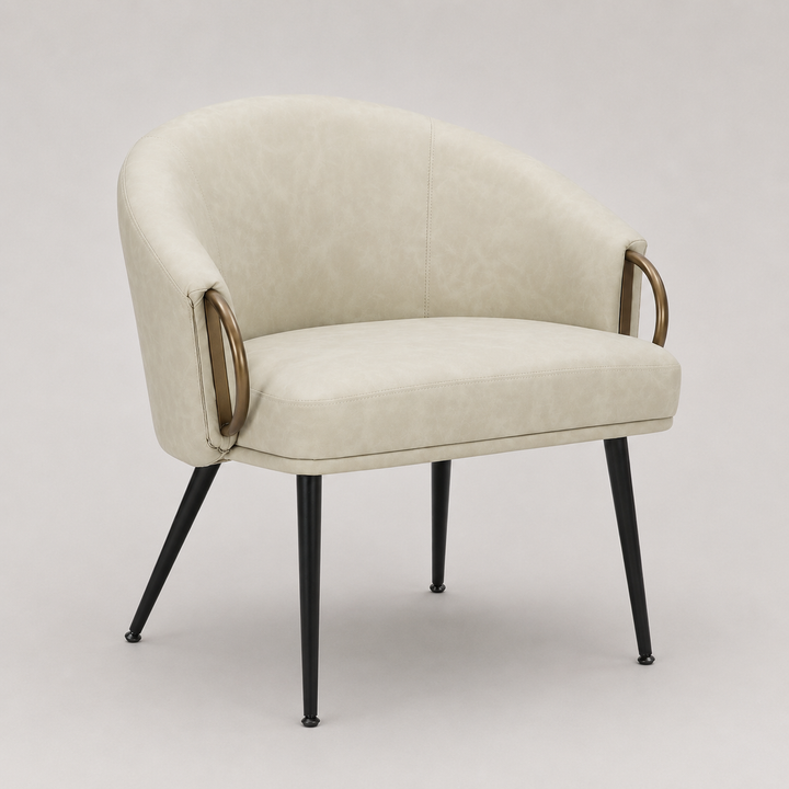 Calmora Leather Upholstered Accent Chair - Ivory | Mid-Century Modern, Stylish, Durable & Comfortable