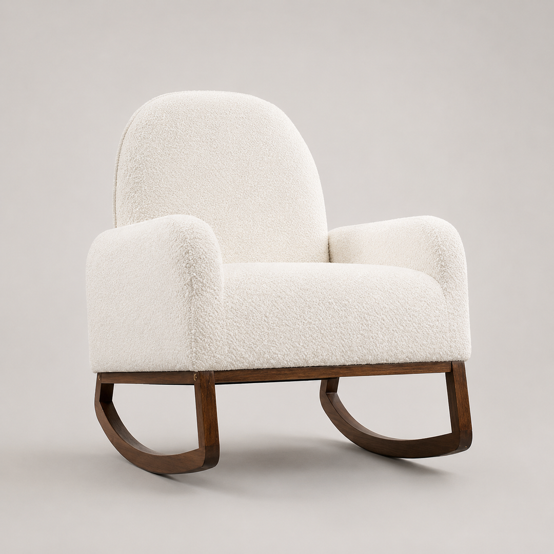 Kelvoria Modern Rocking Chair – Beige Boucle Fabric with High-Density Foam Padding, Comfortable Lounge Accent Chair