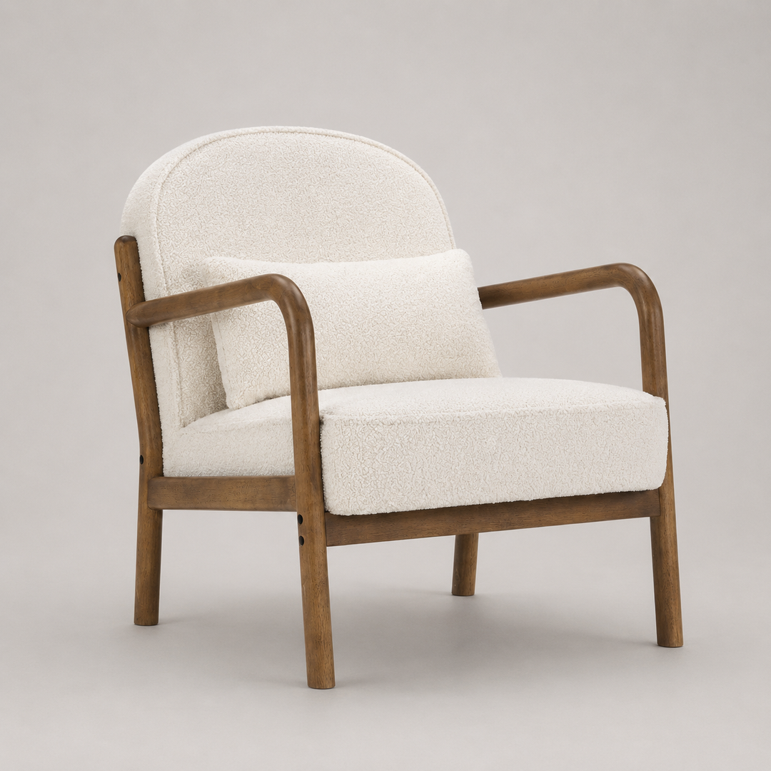 Summit Wooden Accent Chair in Fabric Upholstery - White/ Walnut | Vintage Style, Durable & Comfortable