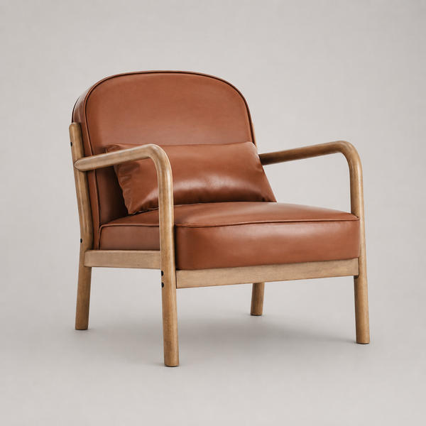 Summit Wooden Accent Chair in Leather Upholstery - Saddle/ Walnut | Vintage Style, Durable & Comfortable