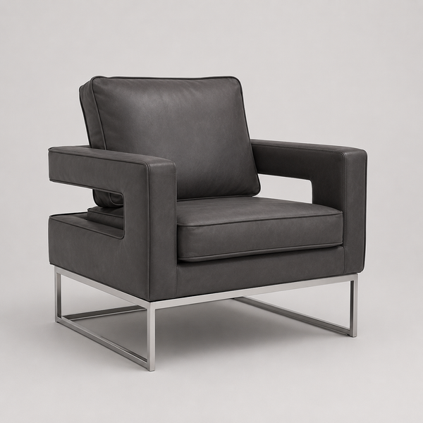 Mavirex Accent Chair – Grey Velvet Upholstered Chair with Stainless Steel Chrome Finish