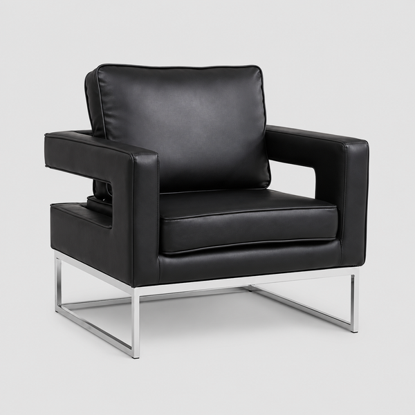 Mavirex Accent Chair – Black PU Upholstered Chair with Stainless Steel Chrome Finish