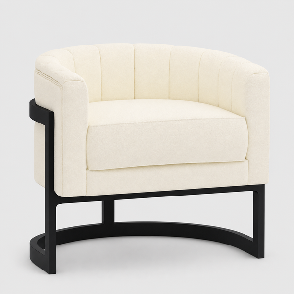 Elixaro Contemporary Bucket Chair – Textured Bouclé Upholstered Chair with Matte Black Metal Frame