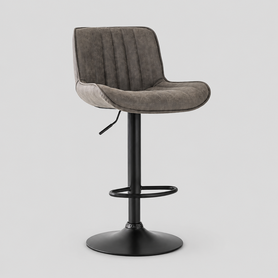 Jasviro 2-Piece Bar Stool Set – Modern Grey PU Swivel Stools with Vertical Stitching, Adjustable Height Gas Lift &amp; Black Metal Frame for Kitchen Island &amp; Counter Seating