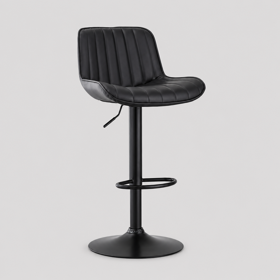 Jasviro 2-Piece Bar Stool Set – Modern Black PU Swivel Stools with Vertical Stitching, Adjustable Height Gas Lift & Black Metal Frame for Kitchen Island & Counter Seating