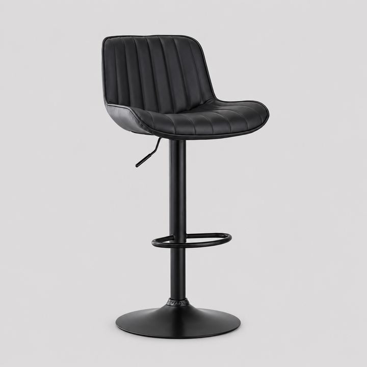 Jasviro 2-Piece Bar Stool Set – Modern Black PU Swivel Stools with Vertical Stitching, Adjustable Height Gas Lift & Black Metal Frame for Kitchen Island & Counter Seating