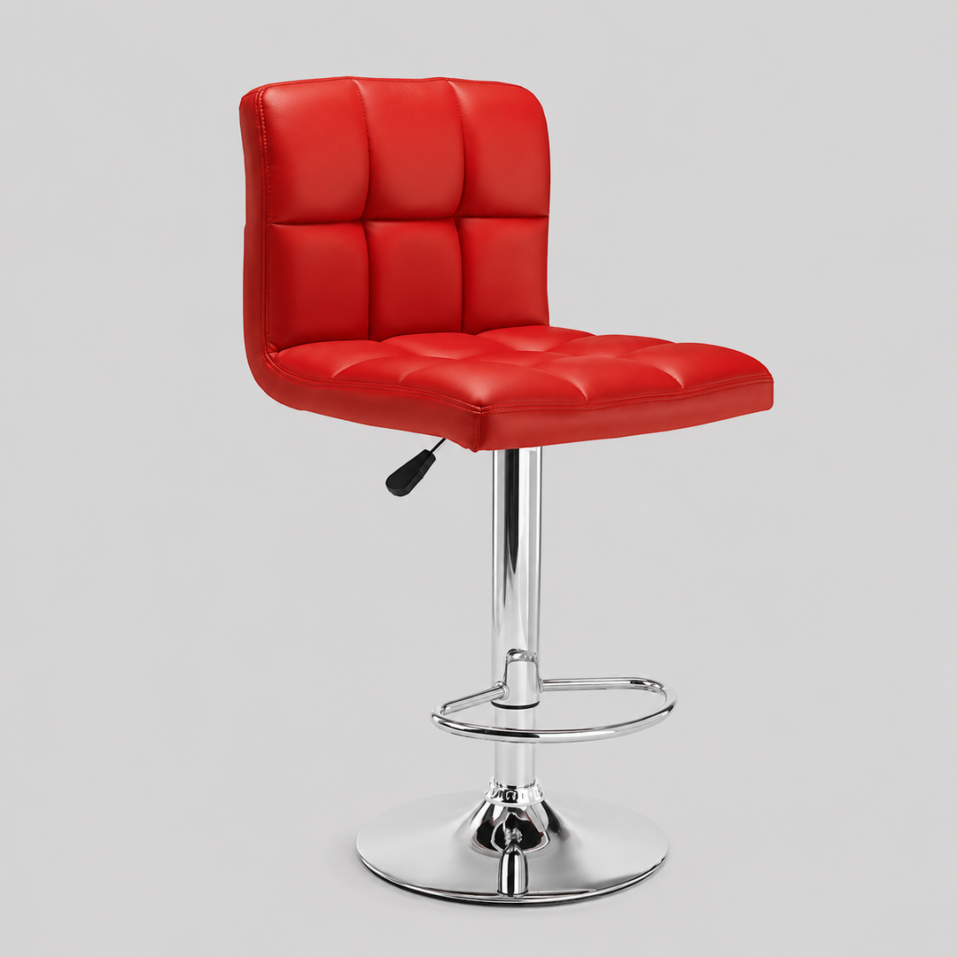 Bellarix Modern Red PU Swivel Bar Stool with Adjustable Height, Chrome Frame & Steel Footrest for Kitchen Island & Counter Use