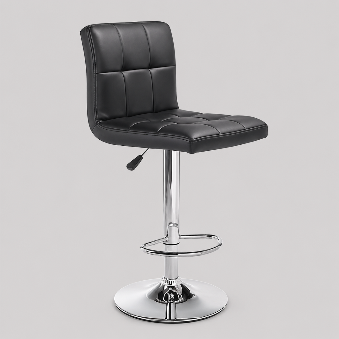 Bellarix 2-Piece Modern Black PU Swivel Bar Stool Set with Adjustable Height, Chrome Frame &amp; Steel Footrest for Kitchen Island &amp; Counter Use
