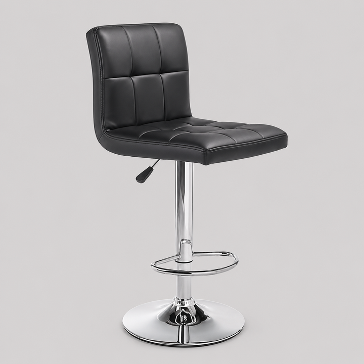 Bellarix 2-Piece Modern Black PU Swivel Bar Stool Set with Adjustable Height, Chrome Frame &amp; Steel Footrest for Kitchen Island &amp; Counter Use