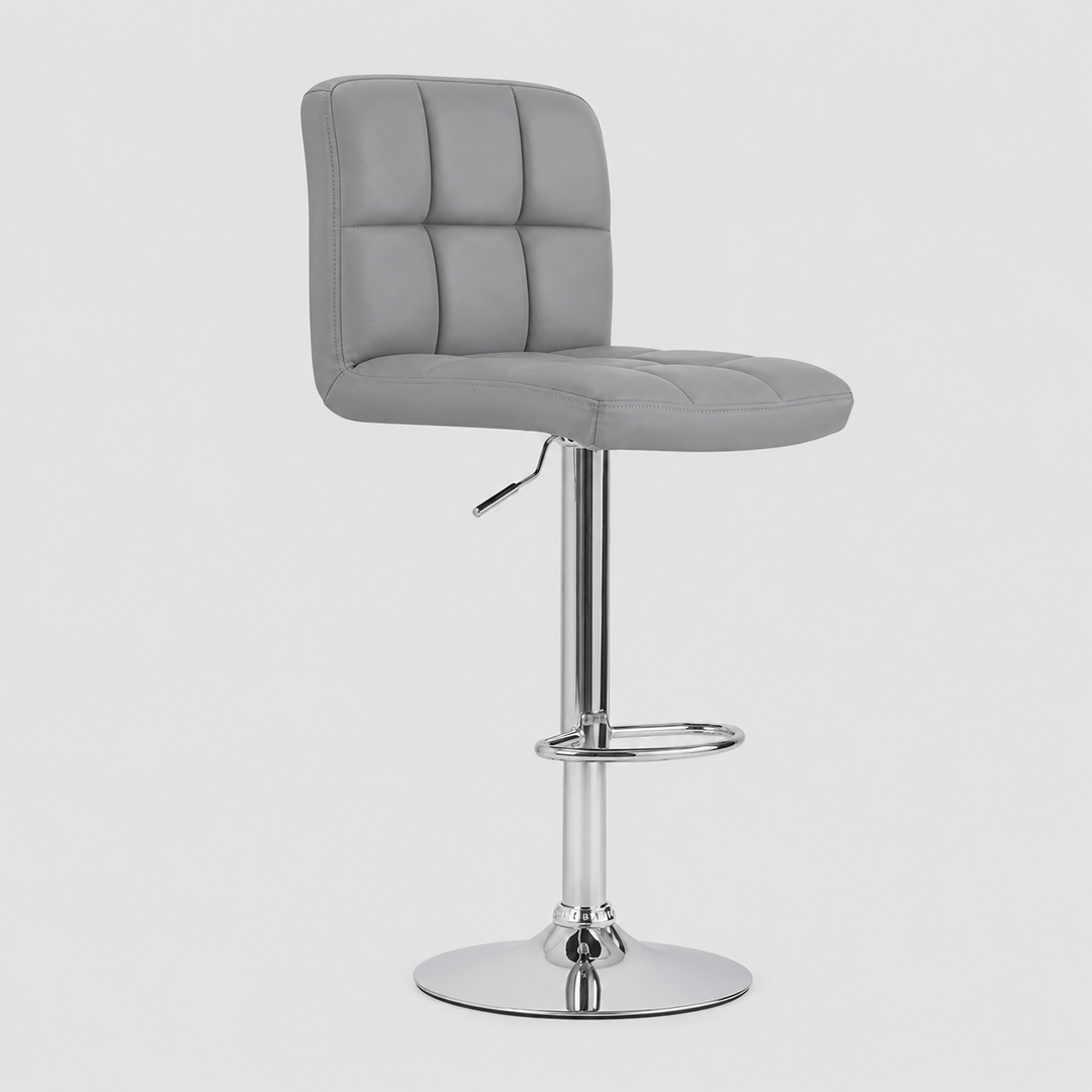Bellarix 2-Piece Modern Grey PU Swivel Bar Stool Set with Adjustable Height, Chrome Frame &amp; Steel Footrest for Kitchen Island &amp; Counter Use