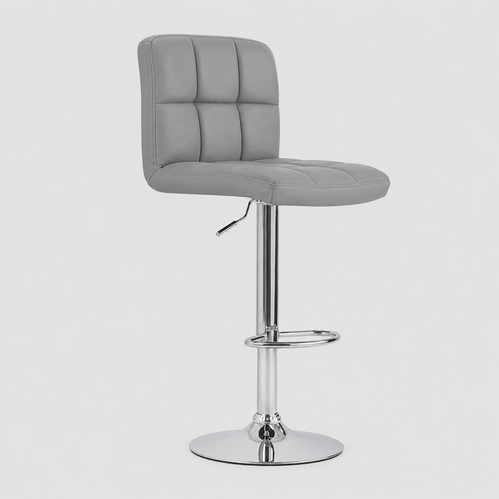 Bellarix 2-Piece Modern Grey PU Swivel Bar Stool Set with Adjustable Height, Chrome Frame &amp; Steel Footrest for Kitchen Island &amp; Counter Use