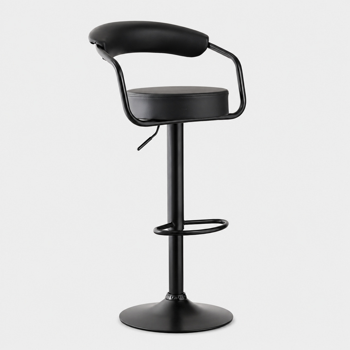Grevano 2-Piece Bar Stool Set – Modern Black PU Swivel Stools with Curved Ergonomic Backrest, Adjustable Height Gas Lift &amp; Black Metal Frame