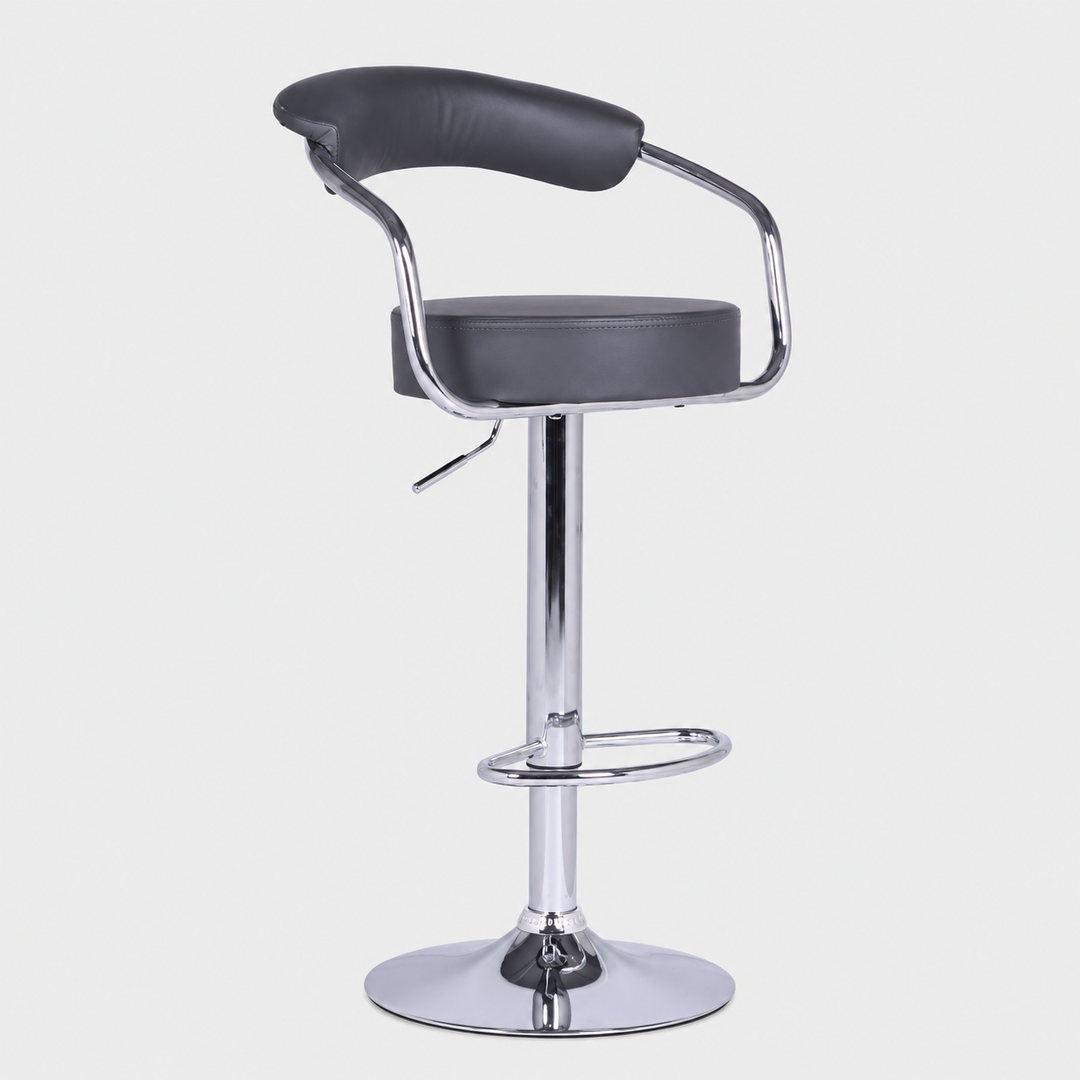 Dalmira 2-Piece Grey PU Swivel Bar Stool Set with Curved Backrest, Adjustable Height & Chrome Frame for Kitchen Island & Counter Seating