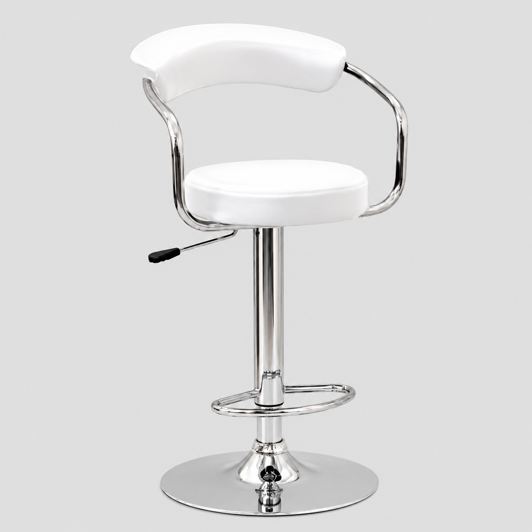 Dalmira 2-Piece White PU Swivel Bar Stool Set with Curved Backrest, Adjustable Height Gas Lift &amp; Chrome Frame for Kitchen Island &amp; Counter Seating