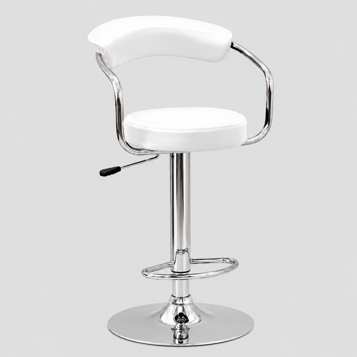 Dalmira 2-Piece White PU Swivel Bar Stool Set with Curved Backrest, Adjustable Height Gas Lift &amp; Chrome Frame for Kitchen Island &amp; Counter Seating