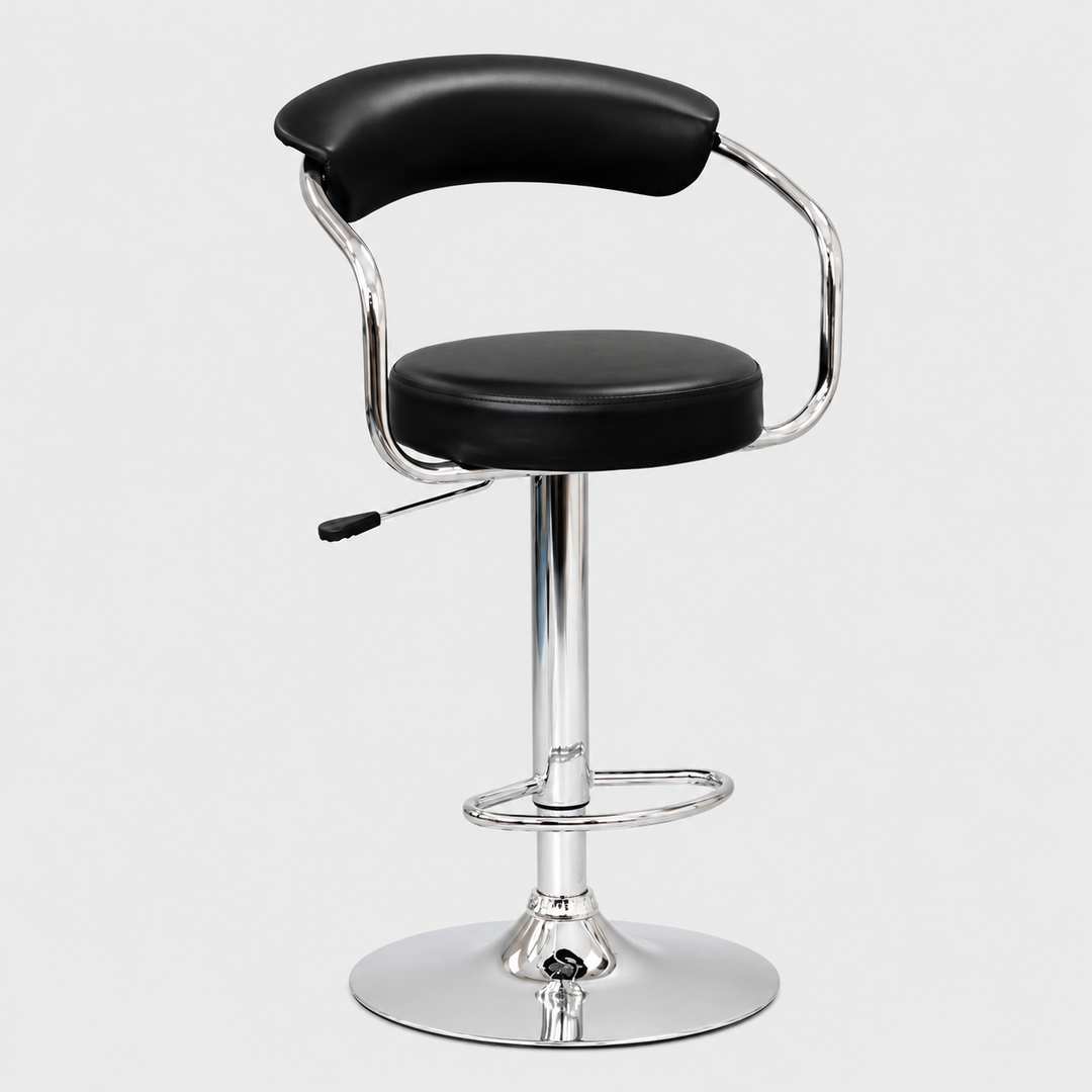 Dalmira 2-Piece Black PU Swivel Bar Stool Set for Kitchen Island &amp; Counter with Curved Backrest, Adjustable Height &amp; Chrome Frame