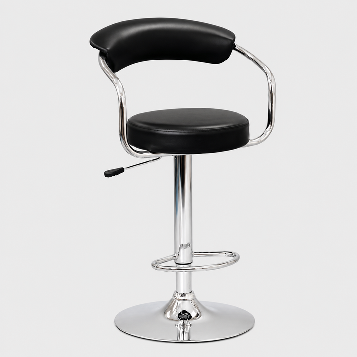 Dalmira 2-Piece Black PU Swivel Bar Stool Set for Kitchen Island &amp; Counter with Curved Backrest, Adjustable Height &amp; Chrome Frame