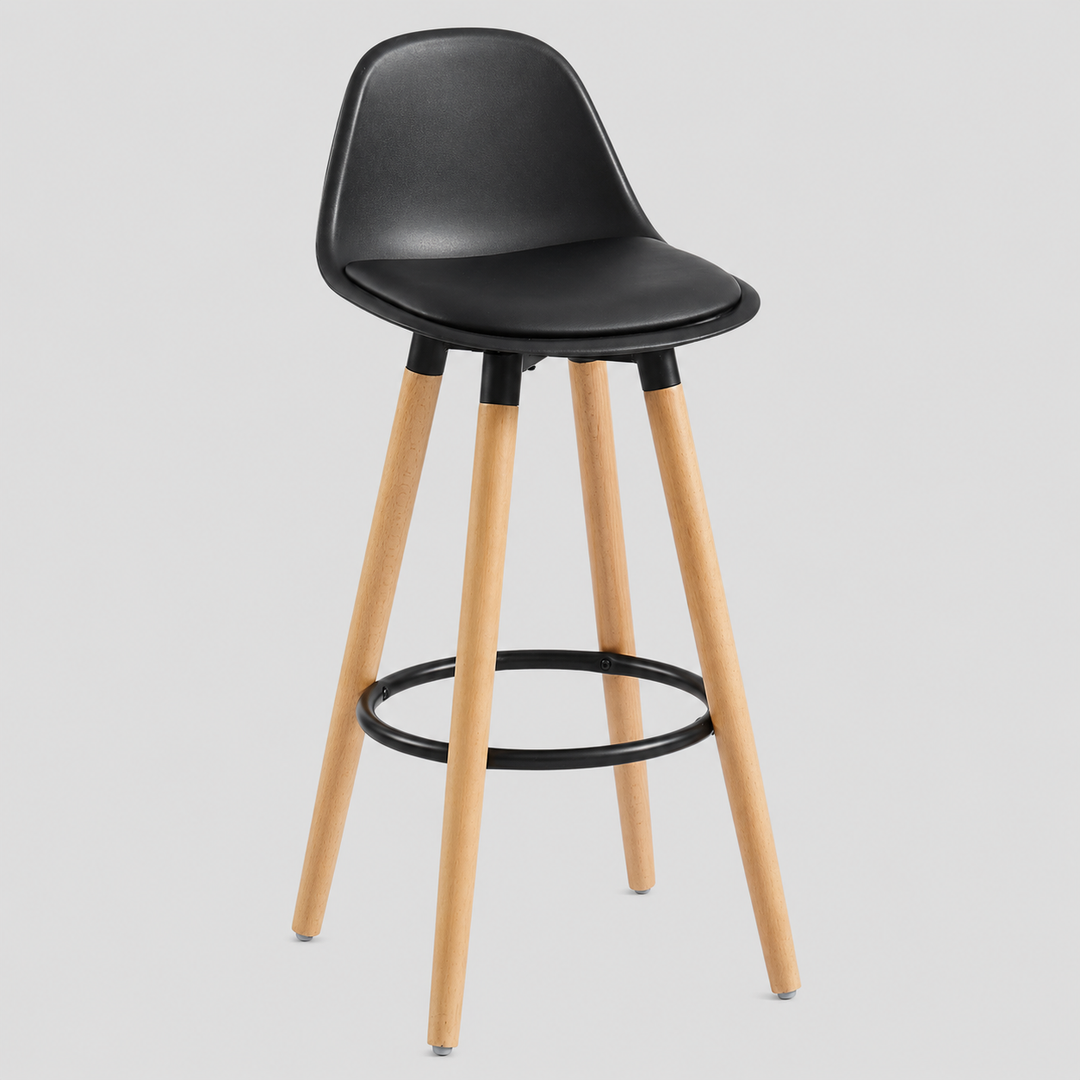 Lumetrix Counter Stool – Set of 2, 26" Curved ABS Seat Faux Leather Upholstered Stools with Beechwood Legs
