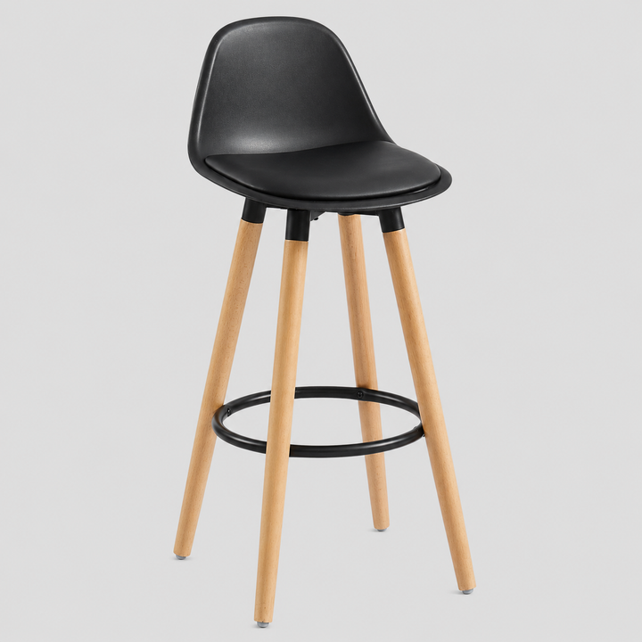 Lumetrix Counter Stool – Set of 2, 26" Curved ABS Seat Faux Leather Upholstered Stools with Beechwood Legs