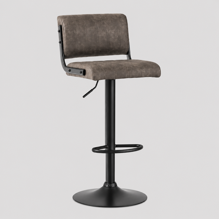 Iverion 2-Piece Bar Stool Set – Modern Grey PU Swivel Stools with Vertical Stitching, Adjustable Height Gas Lift & Black Metal Frame for Kitchen Island & Counter Seating