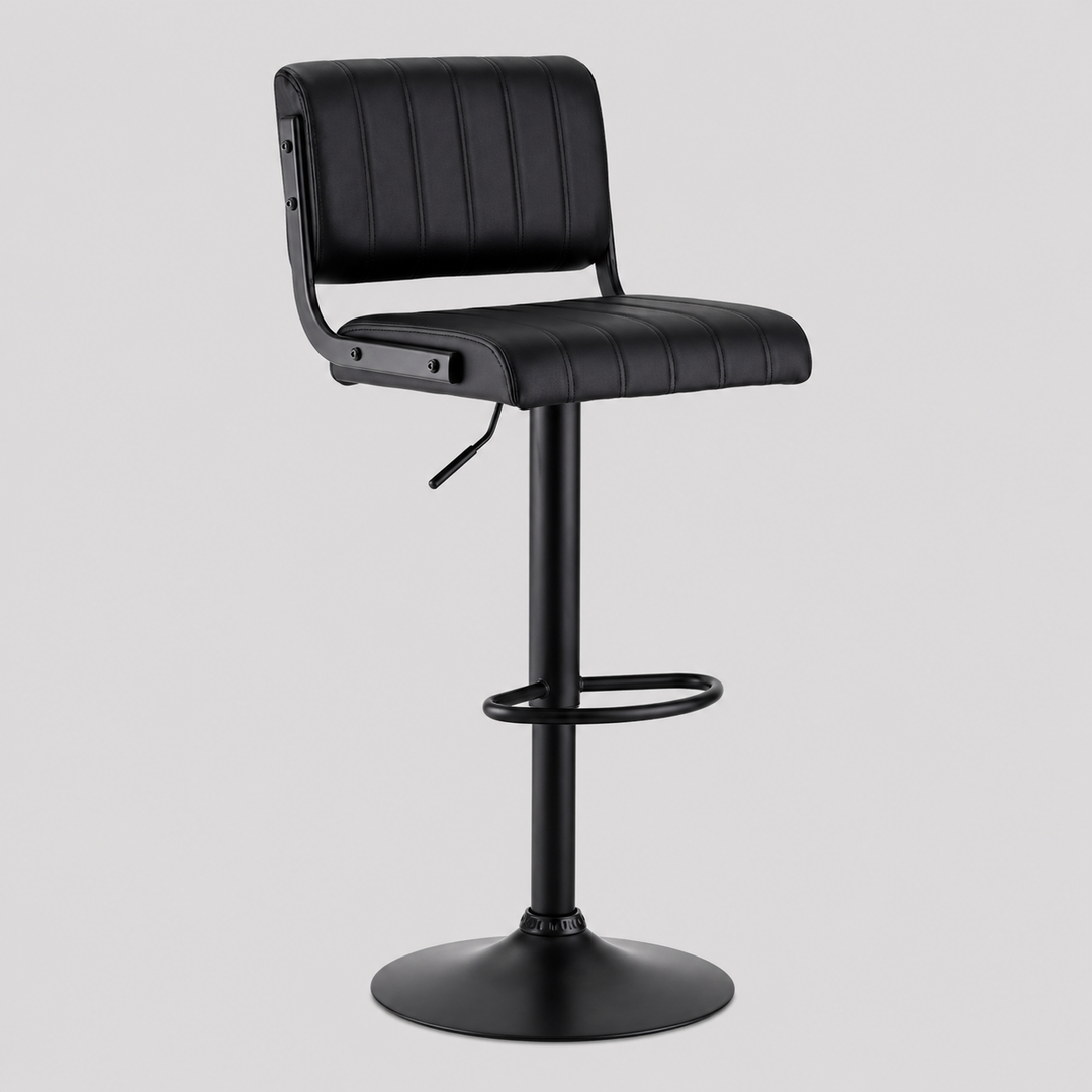 Iverion 2-Piece Bar Stool Set – Modern Black PU Swivel Stools with Vertical Stitching, Adjustable Height Gas Lift &amp; Black Metal Frame for Kitchen Island &amp; Counter Seating