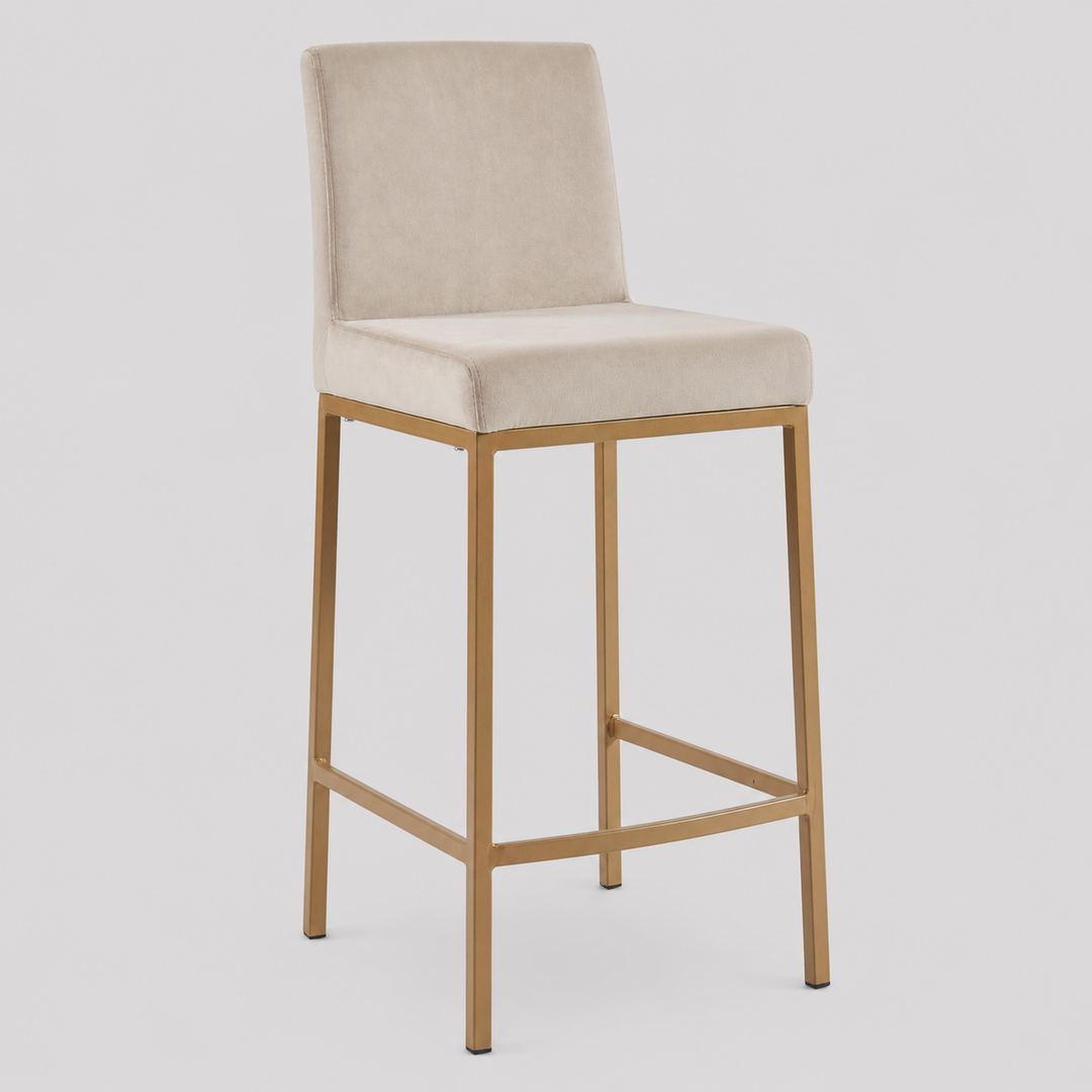 Valtressa Counter Stool – Set of 2, 26" Velvet Upholstered Stools with Fixed Seat and Matte Aged Gold Metal Base