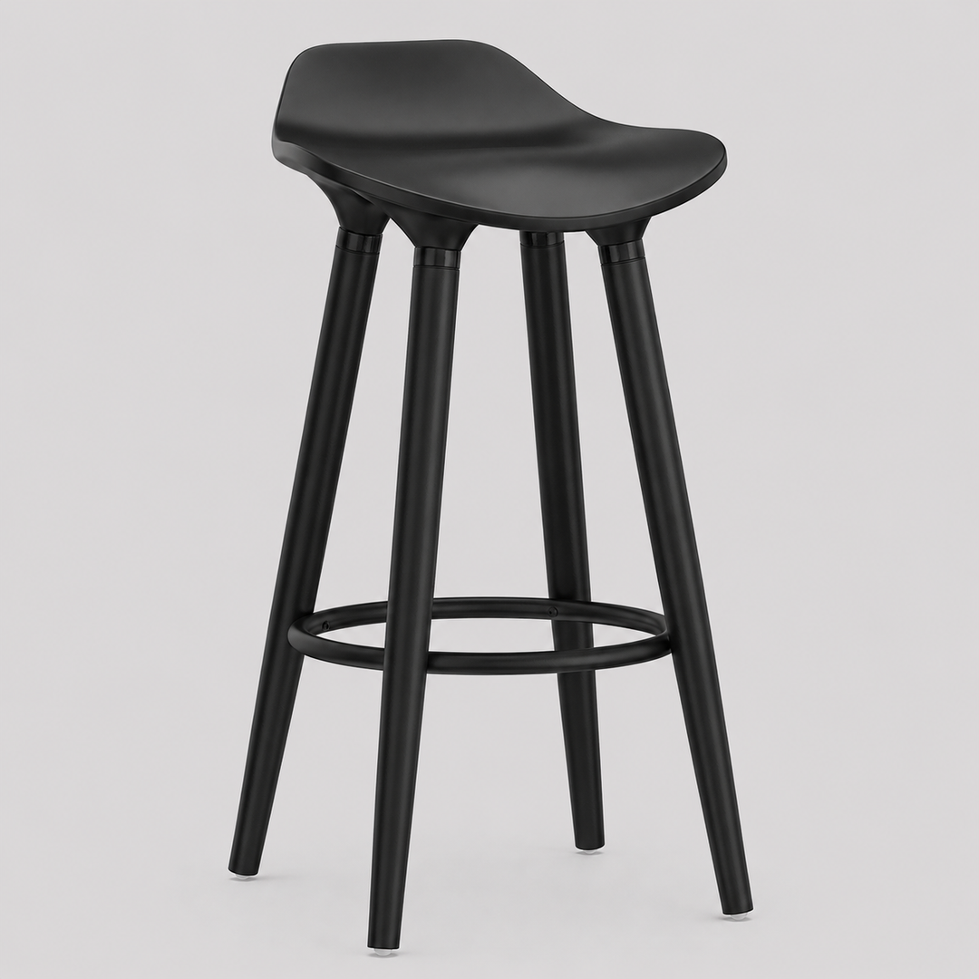 Bravesta Counter Stool – Set of 2, 26" Molded ABS Seat Stools with Black Beech Wood Legs & Matte Black Footrest