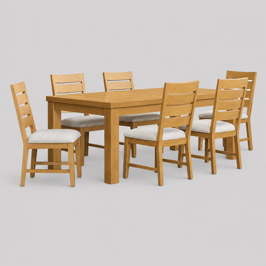 Westbrook 7-Piece Extendable Dining Set with Solid Wood Table & 6 Upholstered Chairs – Natural