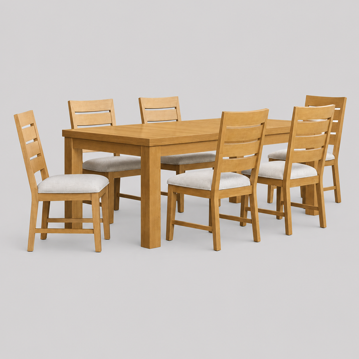Westbrook 7-Piece Extendable Dining Set with Solid Wood Table & 6 Upholstered Chairs – Natural