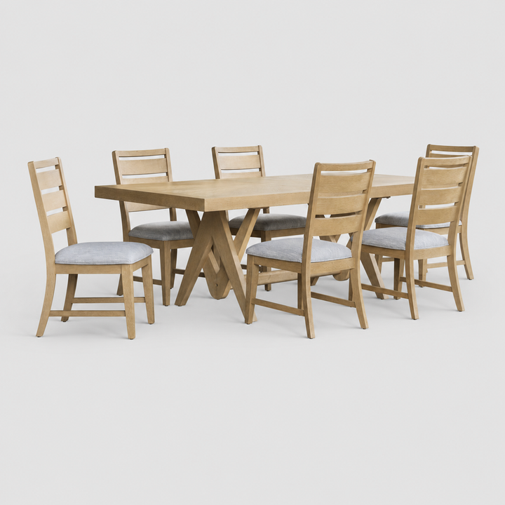 Briarwood 7-Piece Extendable Dining Set with Solid Wood Table & 6 Upholstered Chairs – Natural