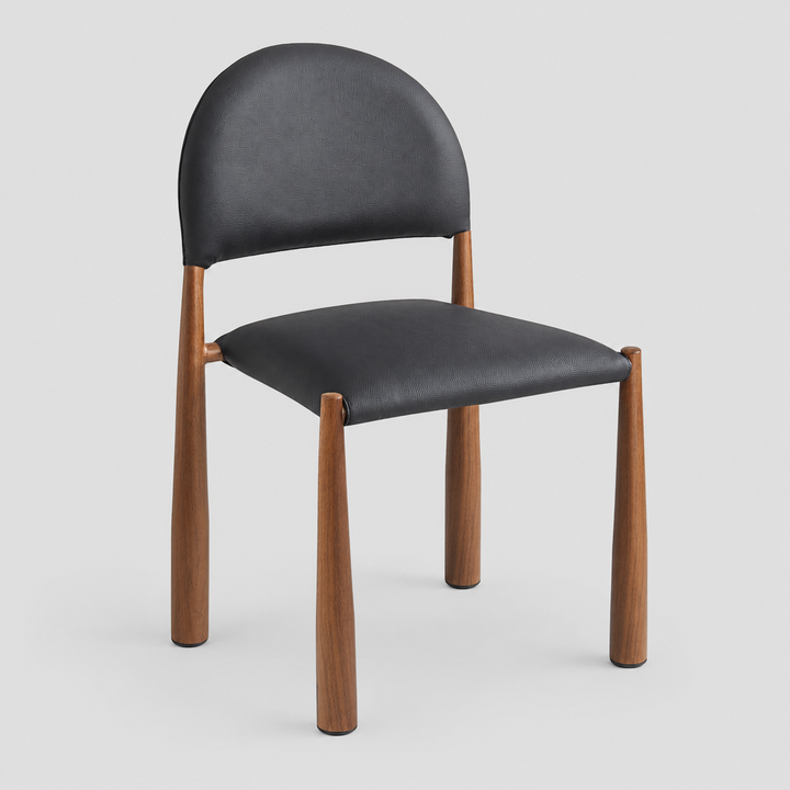 Crystaluxe 4-Piece Modern Dining Chair Set – Matte Black Textured Faux Leather Chairs with Heat-Transferred Walnut-Finish Legs and Foam Cushion Seating