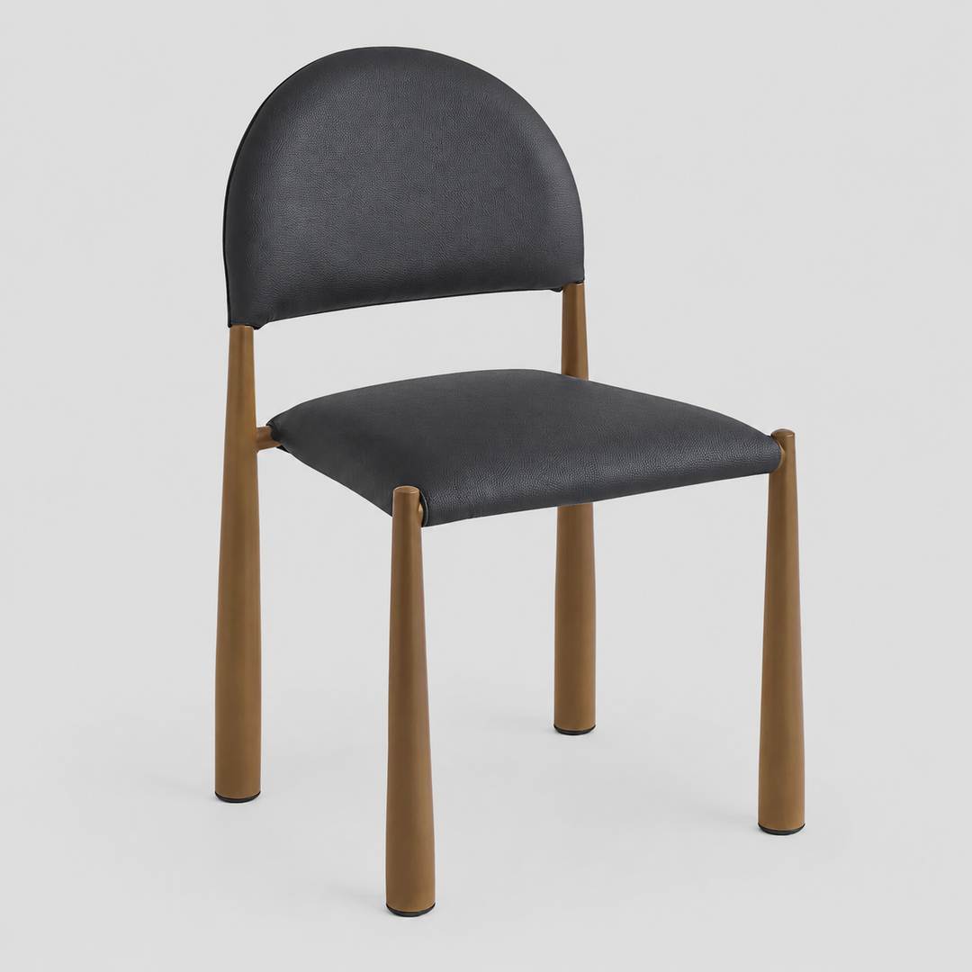 Crystaluxe 4-Piece Modern Dining Chair Set – Matte Black Textured Faux Leather Chairs with Aged Gold Metal Legs and Foam Cushion Seating