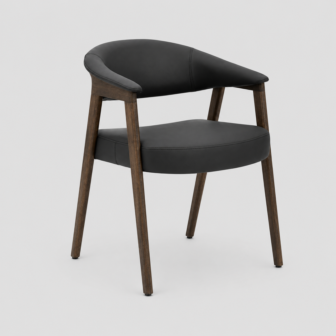 Radiance Mid-Century Modern Dining Armchair Set of 2 – Faux Leather Upholstered Chairs with Solid Beechwood Legs in Brushed Dark Walnut Finish