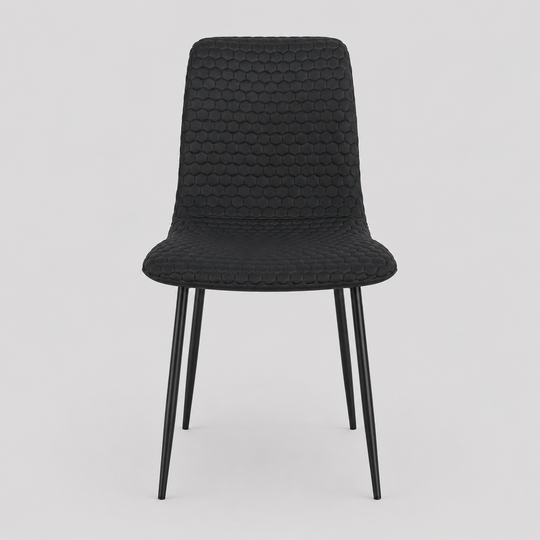 Miraggio Modern Dining Chair Set of 2 – Matte Black Faux Leather Upholstered Chairs with Hexagon-Stitch Detailing and Matte Black Metal Legs