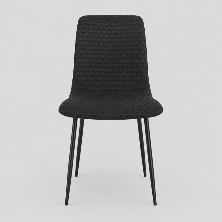 Miraggio Modern Dining Chair Set of 2 – Matte Black Faux Leather Upholstered Chairs with Hexagon-Stitch Detailing and Matte Black Metal Legs
