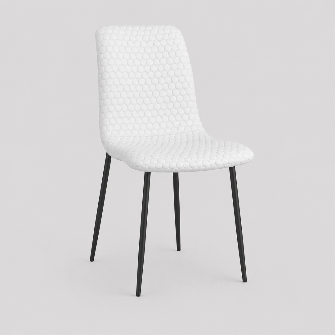 Miraggio Modern Faux Leather Dining Chair Set of 2 – Matte Black Upholstered Chairs with Hexagon-Stitch Detailing and Matte Black Metal Legs