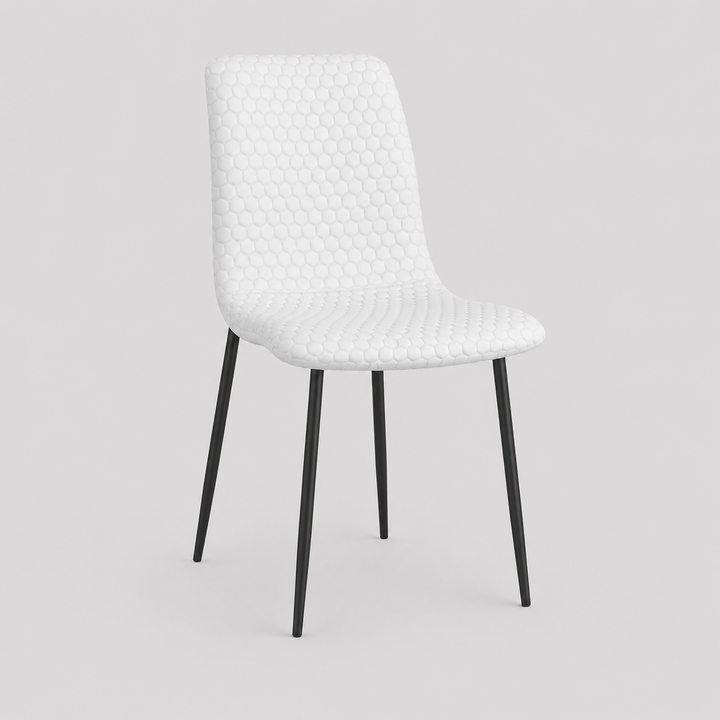 Miraggio Modern Faux Leather Dining Chair Set of 2 – Matte Black Upholstered Chairs with Hexagon-Stitch Detailing and Matte Black Metal Legs