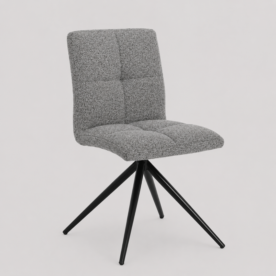 Chromelle Contemporary Textured Fabric Dining Chair Set of 2 with Black Powder-Coated Legs