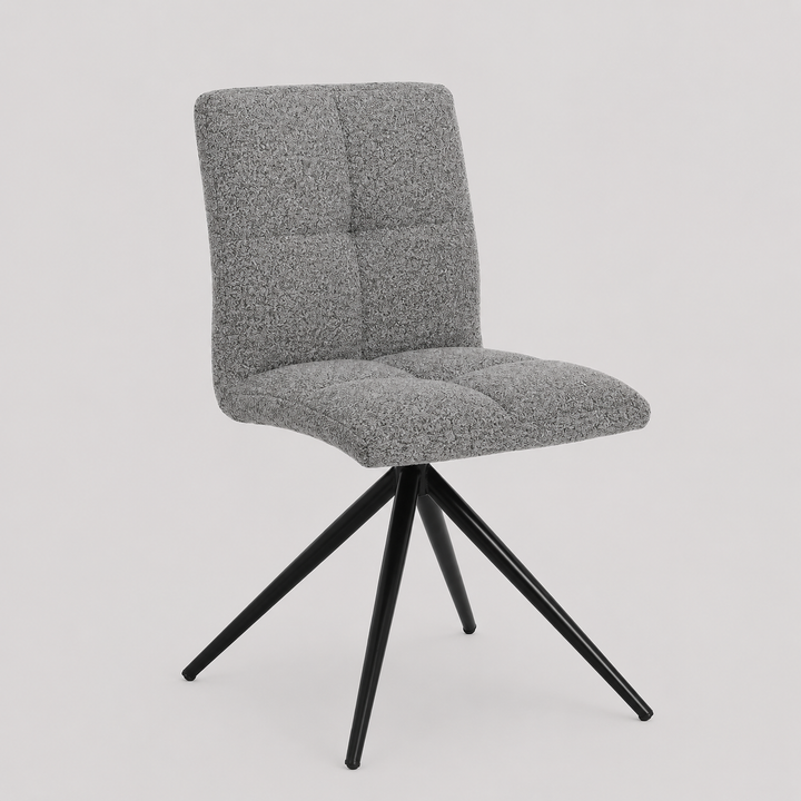 Chromelle Contemporary Textured Fabric Dining Chair Set of 2 with Black Powder-Coated Legs